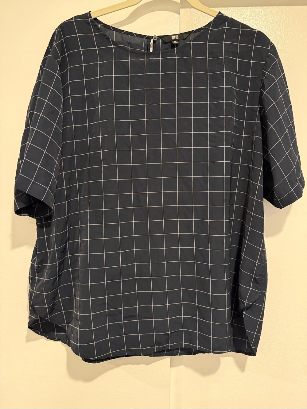 Uniqlo Navy Windowpane Short-Sleeve Button-Down Shirt‎ size XL